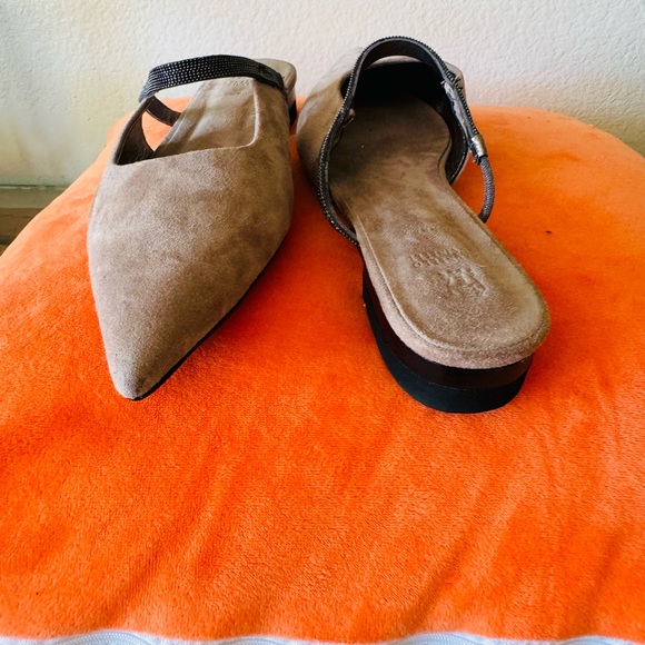 Brunello Cucinelli Monili Beaded Genuine suede Flat Mules 38 Color tan - Picture 2 of 4